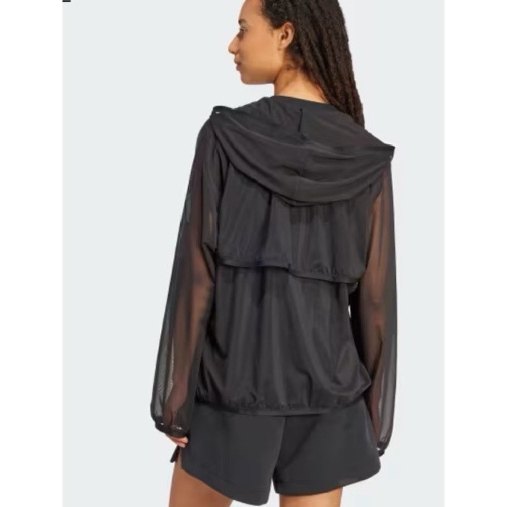 Adidas Women Black Sheer Soft Lux Mesh Full-Zip Hoodie Breathable Sz XL Leisure - Picture 2 of 6